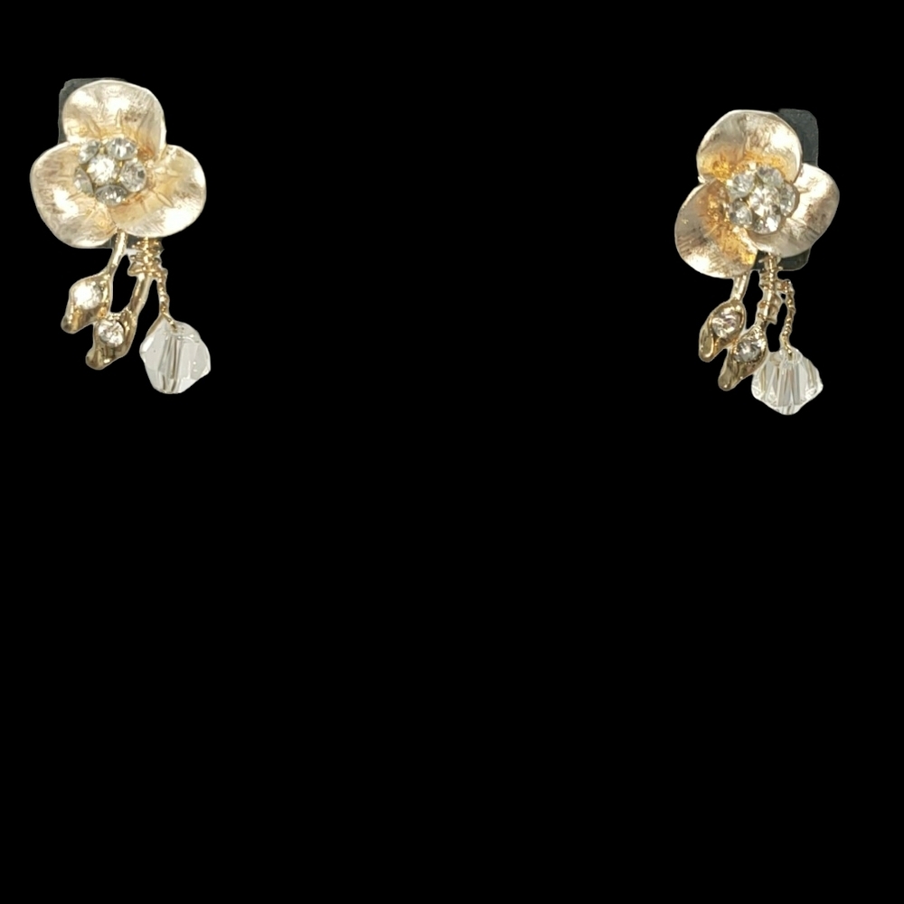 David Tutera Bridal Crystal & Gold Tone Flower Earrings - Picture 7 of 10